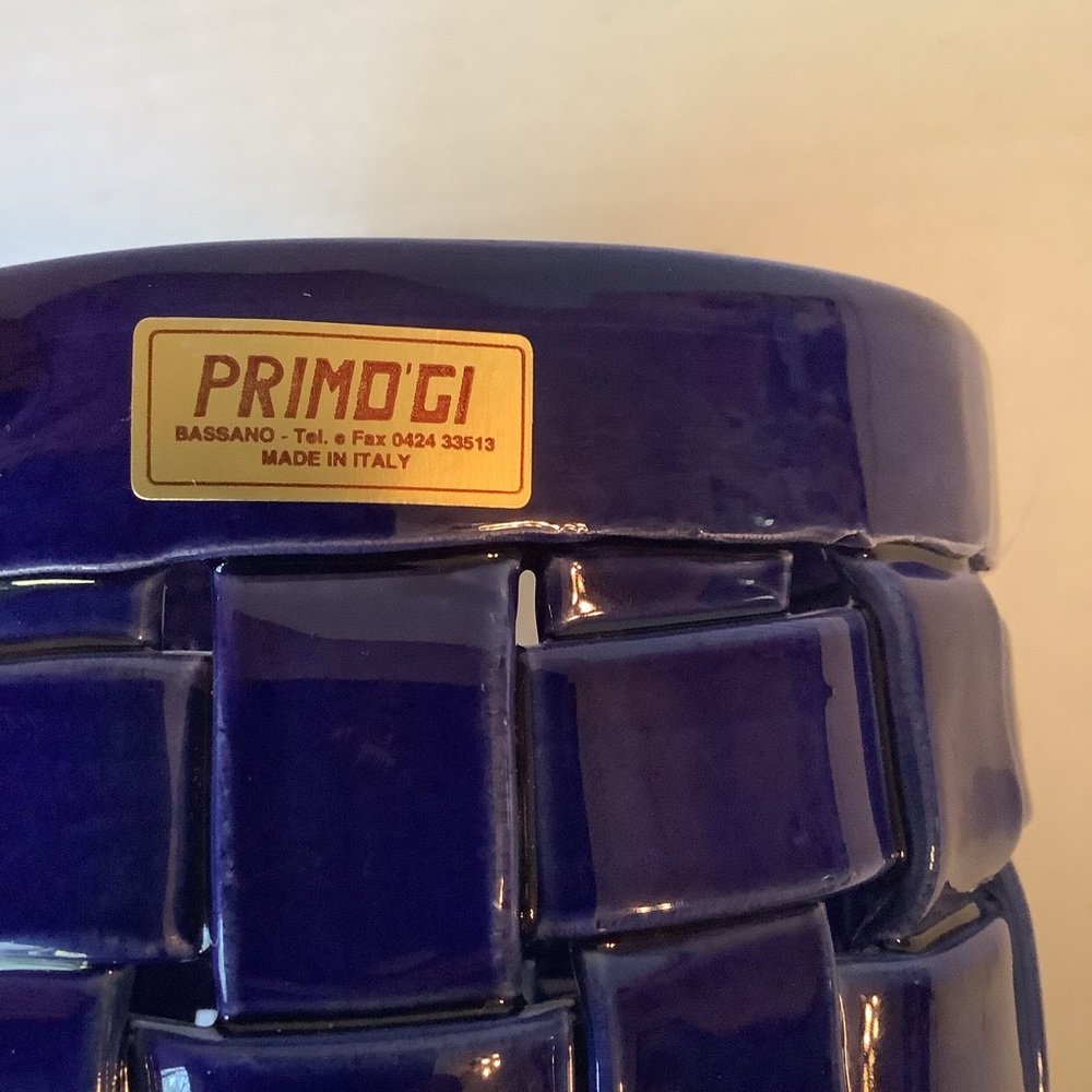 Primogi Italy Basket Weave Ceramic Container Blue New - Picture 8 of 12